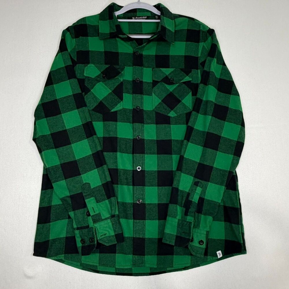 Branded Bills Nomad Medium Green Flannel Shirt Men Plaid Button Down